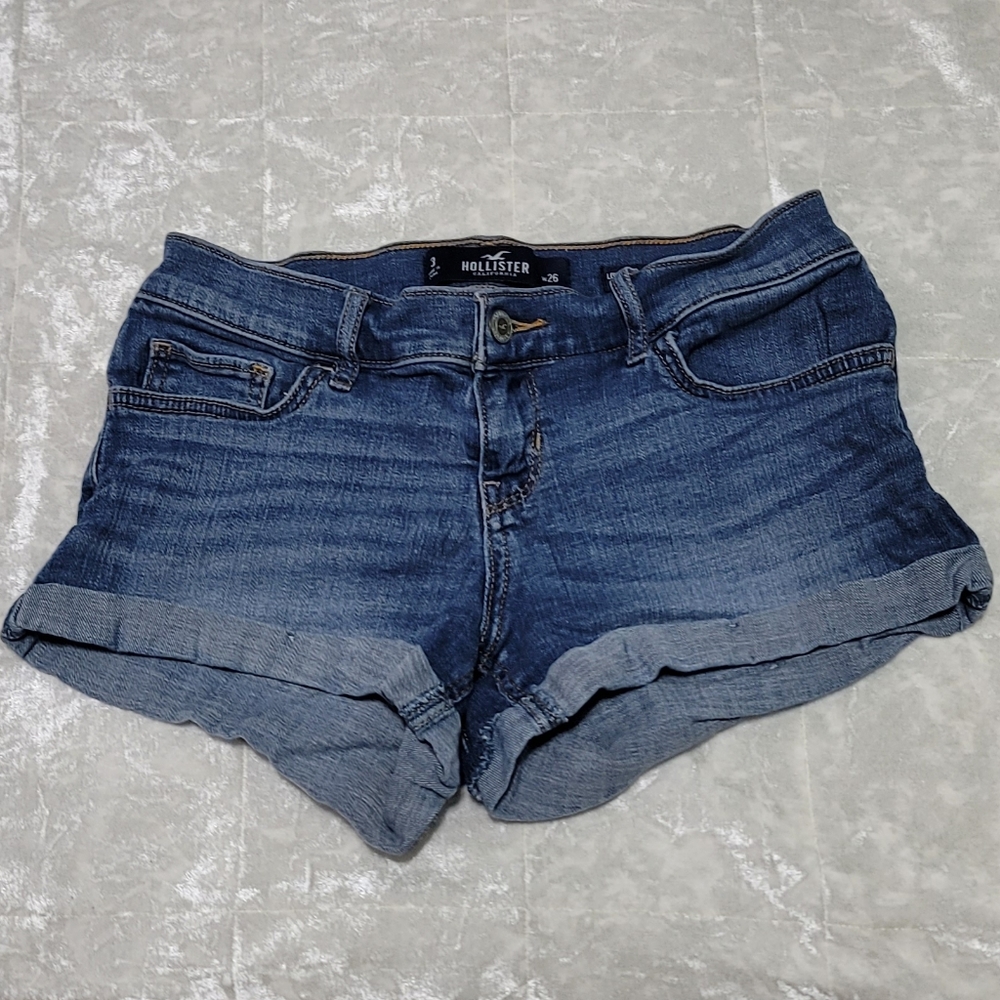 Hollister Dark Blue Rolled Cuff Denim Jean Shorts